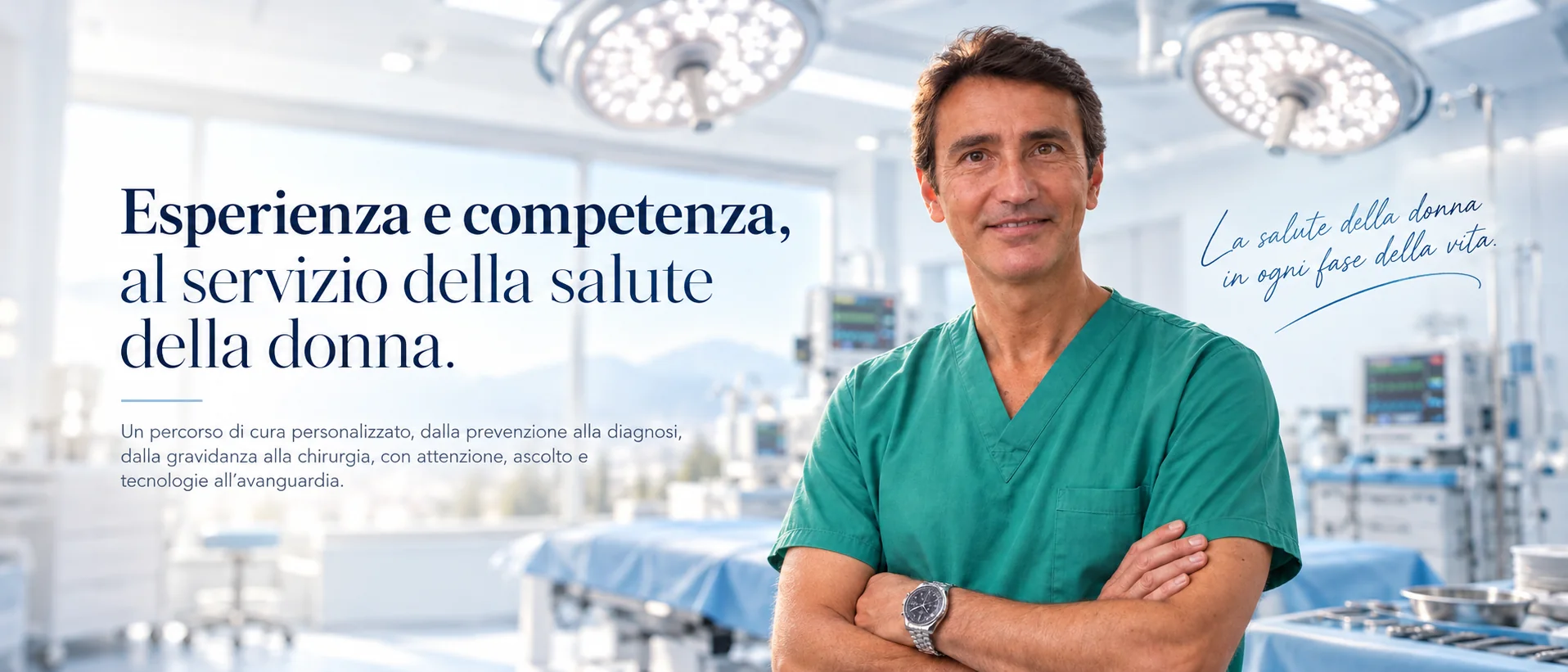 Esperienza e competenza, al servizio della salute della donna.; intestazione grafica con fotografie e ambientazione medica